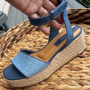 Franco Sarto Blue Braided Espadrille Wedge Sandals